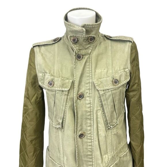 J Crew‎ Camo Green Quilted Button up Cargo Utility Jacket size XS Womens - Picture 2 of 10
